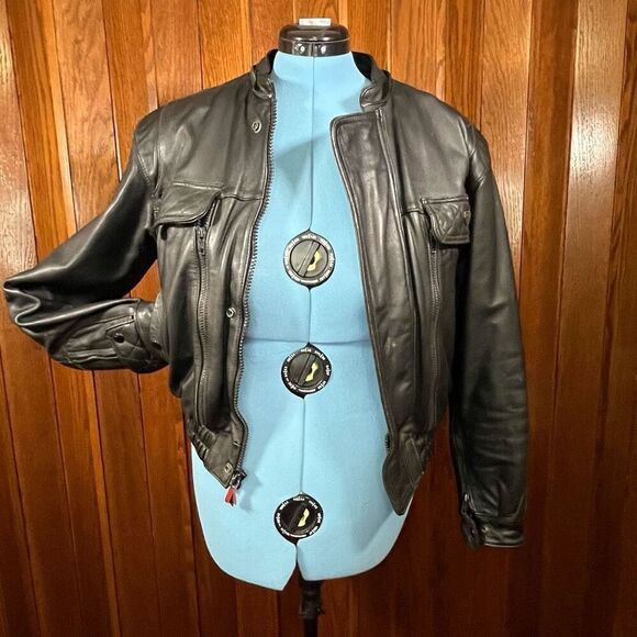 FIRSTGEAR Motorcycle Black Leather Jacket Men’s size S - Picture 6 of 8